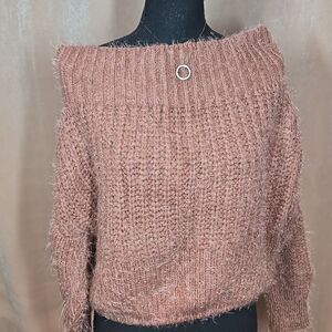 Mohair Off the Shoulder Cropped Sweater